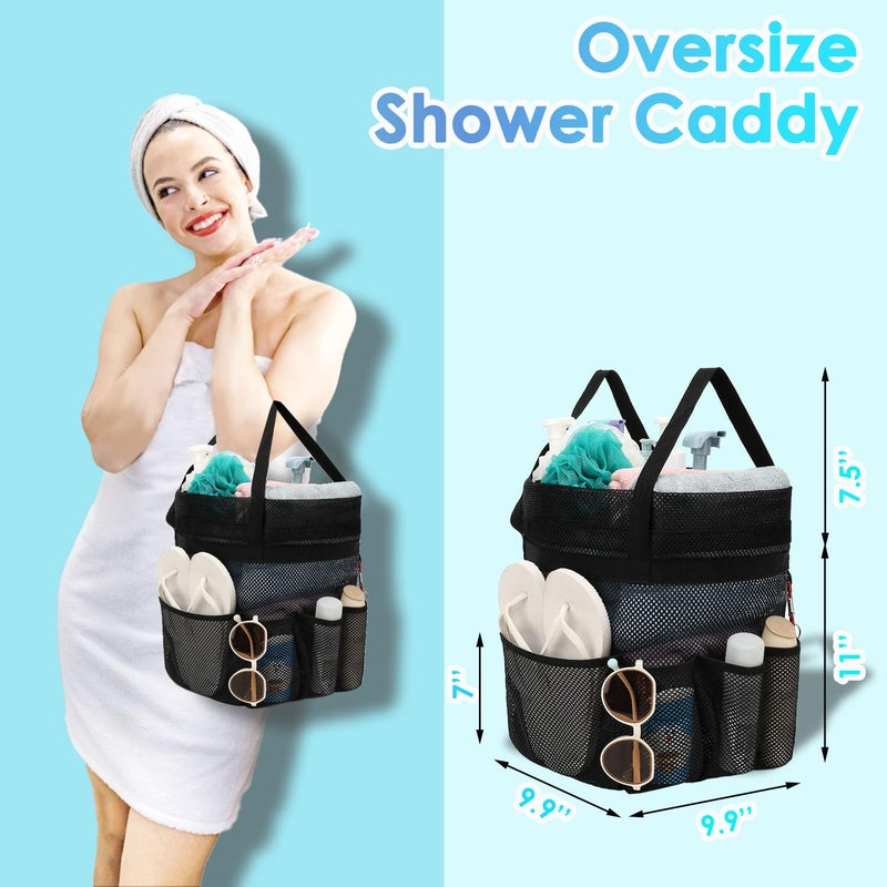 Fammart Mesh Shower Caddy Portable with Drawstring, Dorm Room Essentials for College Girls Guys, 8-Pocket Extra Large Shower Bag Basket Tote for Camping Beach Gym Travel Toiletry Bathroom - Image 2
