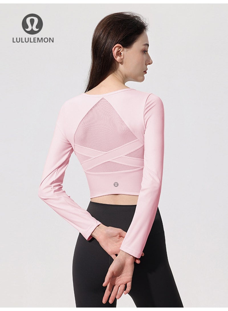 لولوليمون Lululemon مع وسادة الصدر اليوغا الملابس الرياضية مع الأكمام الطويلة سترة رياضية الجافة السريعة تشغيل ملابس اللياقة البدنية ضيقة بيلاتيزي التدريب - Image 2