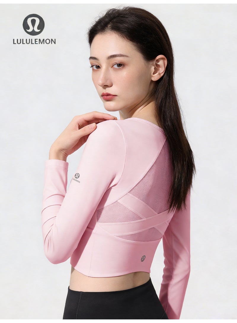 لولوليمون Lululemon مع وسادة الصدر اليوغا الملابس الرياضية مع الأكمام الطويلة سترة رياضية الجافة السريعة تشغيل ملابس اللياقة البدنية ضيقة بيلاتيزي التدريب - Image 1