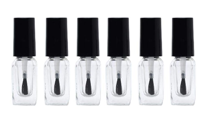 SYBL 6Pcs 3ml01oz Mini Empty Refillale Clear Glass Nail Polish Storage Container Bottle Vial Pot with Soft Brush and Black Cap Perfect for Travel and Home Use 