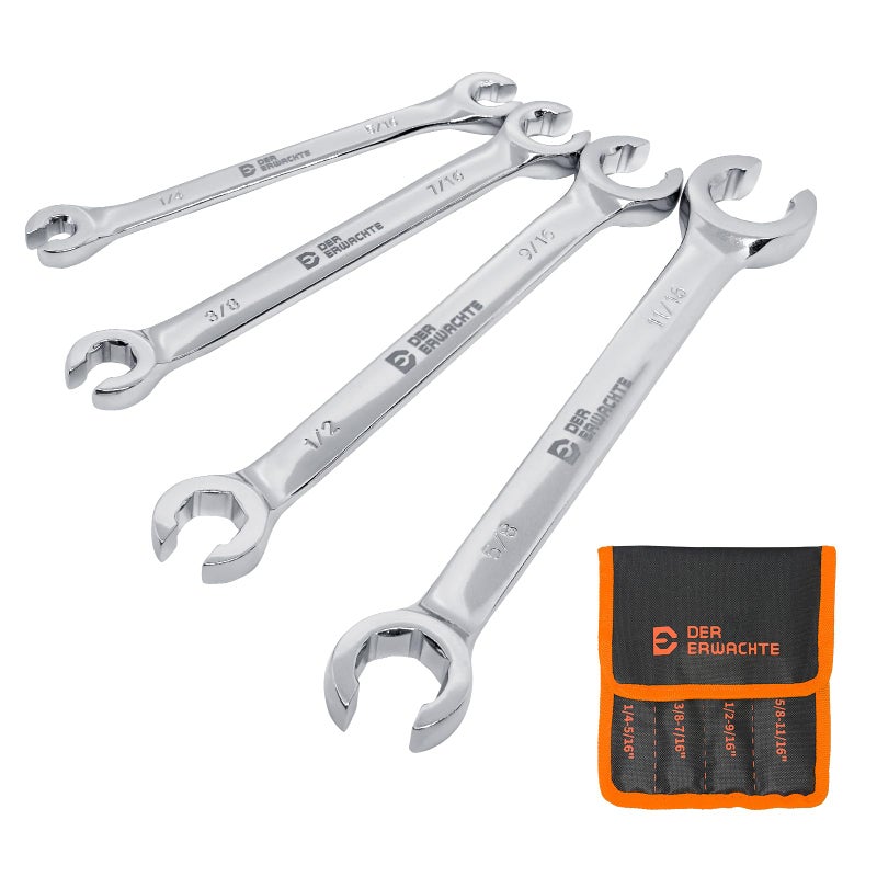 Der Erwachte 4Piece Flare Nut Wrench Set SAE Brake Line Wrench 14 516 38 716 12 916 58 1116inch Professional Offset Heads Portable Organizer Pouch Included - Image 3
