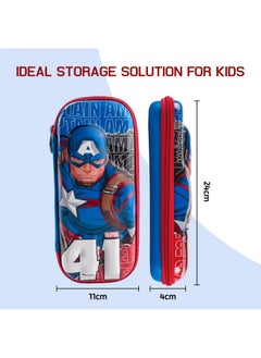 Kuber Industries Kuber Industries 3D Pencil Box Boys for School with Zip | Kids Pencil Box for Girls - Ideal for Storing Pens & Erasers | Marvel Captain America Print - Red & Blue  - Image 3