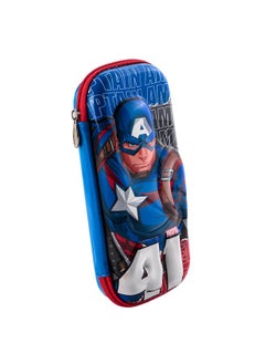 Kuber Industries Kuber Industries 3D Pencil Box Boys for School with Zip | Kids Pencil Box for Girls - Ideal for Storing Pens & Erasers | Marvel Captain America Print - Red & Blue  - Image 1