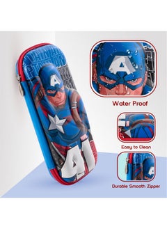 Kuber Industries Kuber Industries 3D Pencil Box Boys for School with Zip | Kids Pencil Box for Girls - Ideal for Storing Pens & Erasers | Marvel Captain America Print - Red & Blue  - Image 5