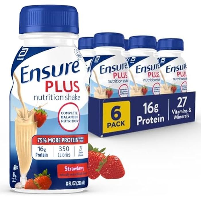 Ensure Plus Strawberry Nutrition Shake | Meal Replacement Shake | Ready To Drink | 16g Protein and 27 Vitamins and Minerals | 8 fl oz - 6 Pack - Image 1