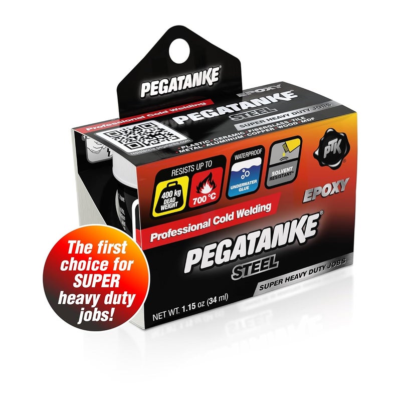 Pegatanke - Steel 2 Part Epoxy Resin | Professional Cold Weld Adhesive | High Strength Liquid Metal Glue | General Repair & Plastic | High Temperature Epoxy for Cold Welding Waterproof Bonds (1.15 oz) - Image 2
