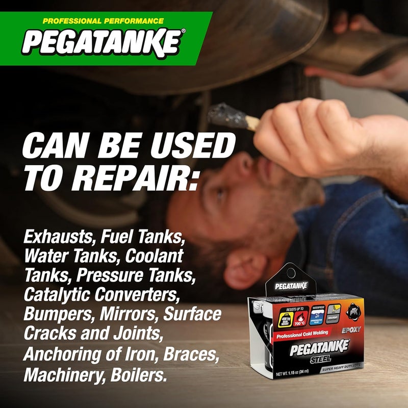 Pegatanke - Steel 2 Part Epoxy Resin | Professional Cold Weld Adhesive | High Strength Liquid Metal Glue | General Repair & Plastic | High Temperature Epoxy for Cold Welding Waterproof Bonds (1.15 oz) - Image 3