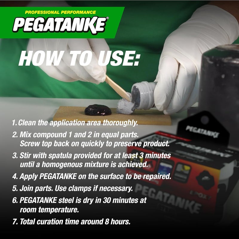 Pegatanke - Steel 2 Part Epoxy Resin | Professional Cold Weld Adhesive | High Strength Liquid Metal Glue | General Repair & Plastic | High Temperature Epoxy for Cold Welding Waterproof Bonds (1.15 oz) - Image 4