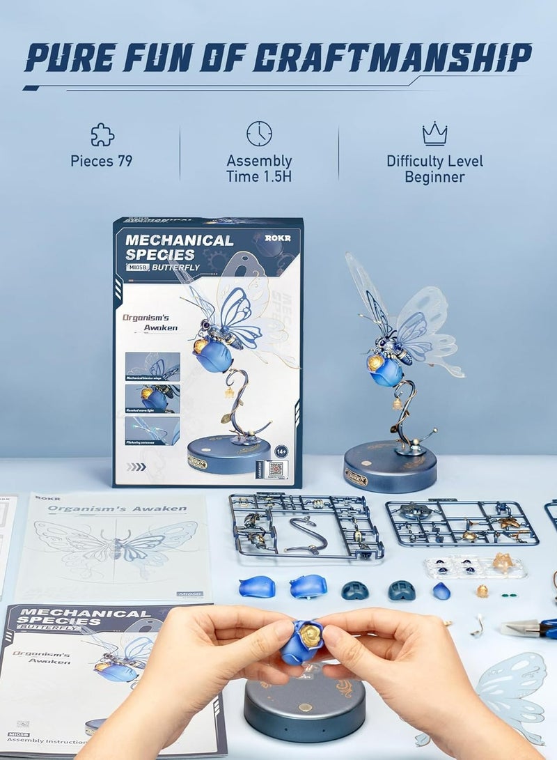 Robotime ROKR 3D Puzzle Butterfly Blue MI05B, DIY Mechanical Puzzle with Realistic Design, Decorative DIY Crafts/Birthday Gifts/Home Decor, Ideal Gift for Girls & Boys, Teens & Adults - Image 3