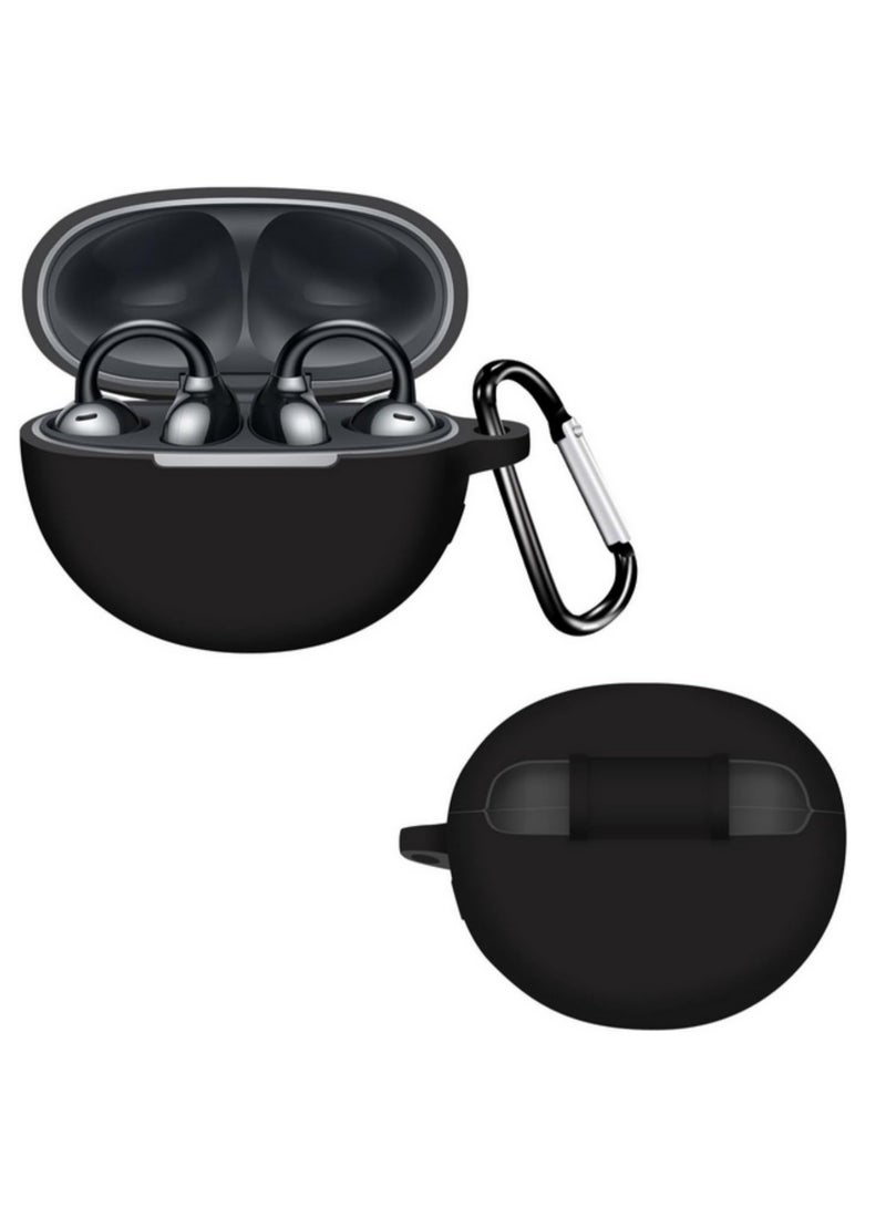 For Huawei Free Clip Earphone Silicone Protective Case Full Coverage Dustproof Shockproof Cover with Metal Carabiner Clip for Easy Carry Enhanced Grip Black  - Image 1