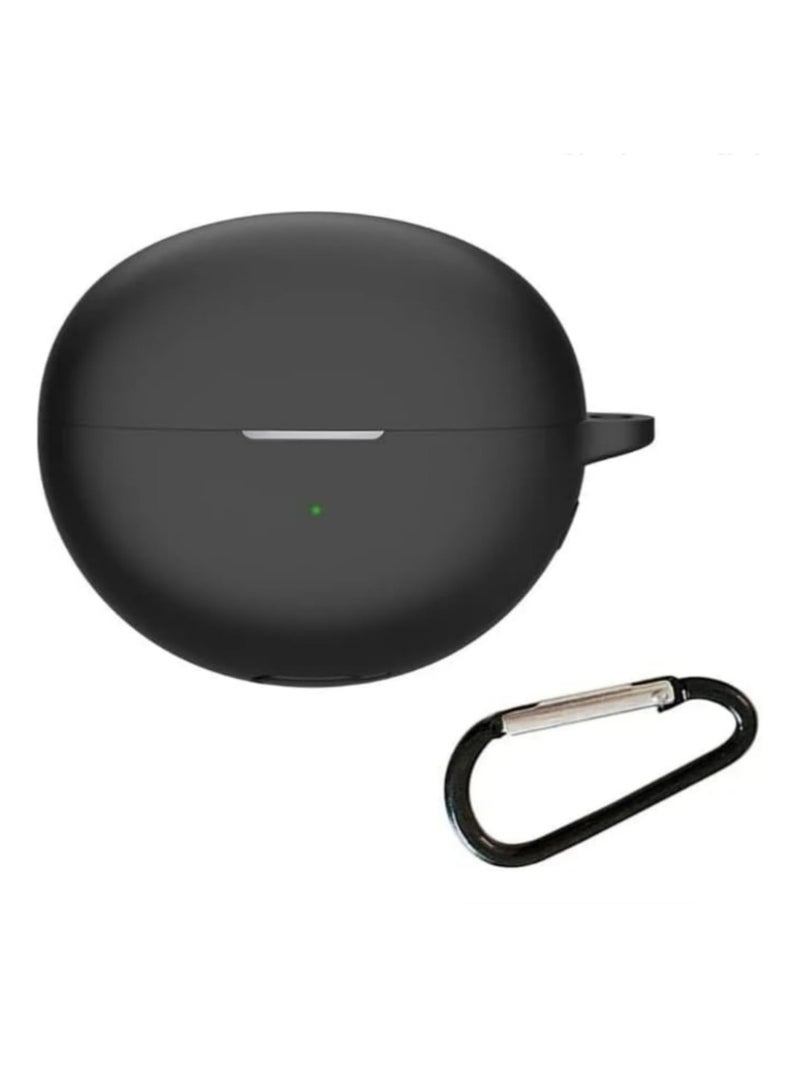 For Huawei Free Clip Earphone Silicone Protective Case Full Coverage Dustproof Shockproof Cover with Metal Carabiner Clip for Easy Carry Enhanced Grip Black  - Image 2
