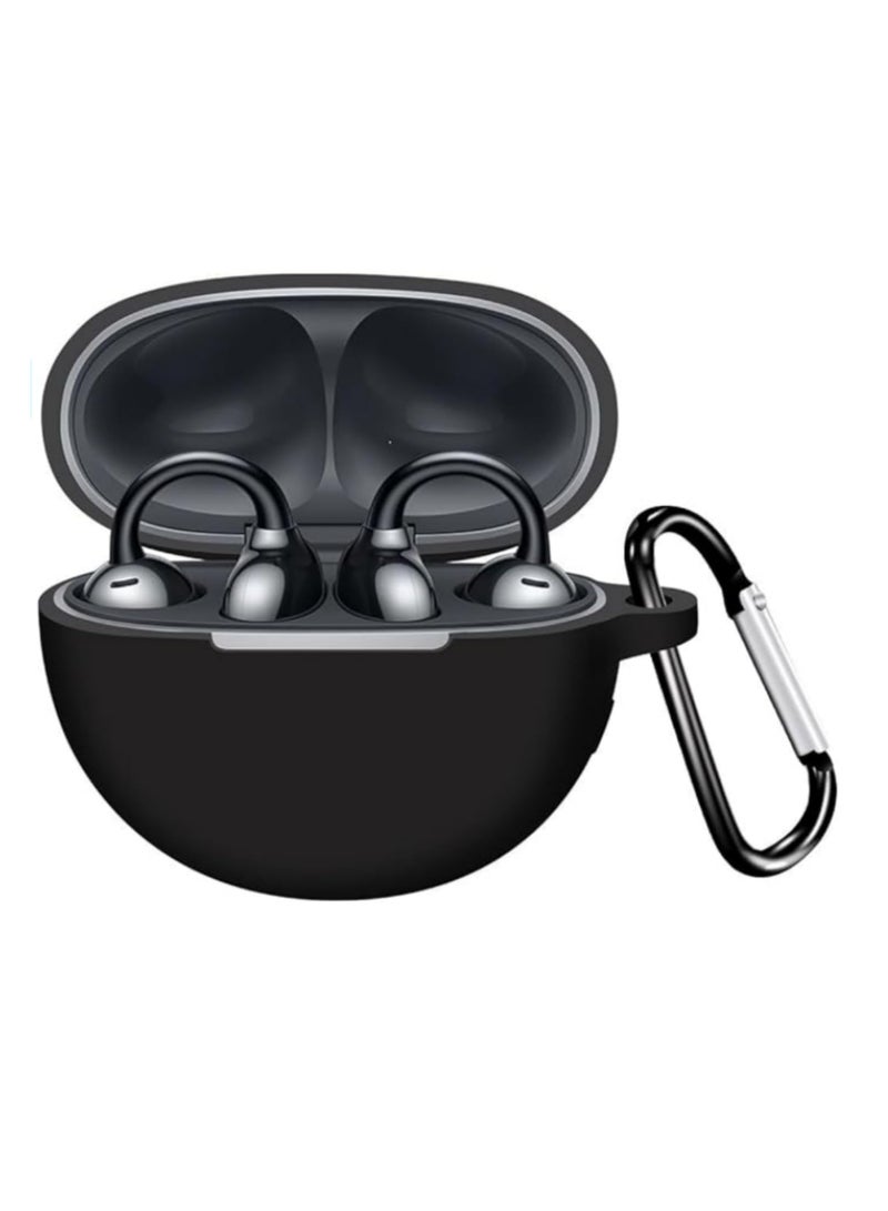 For Huawei Free Clip Earphone Silicone Protective Case Full Coverage Dustproof Shockproof Cover with Metal Carabiner Clip for Easy Carry Enhanced Grip Black  - Image 3