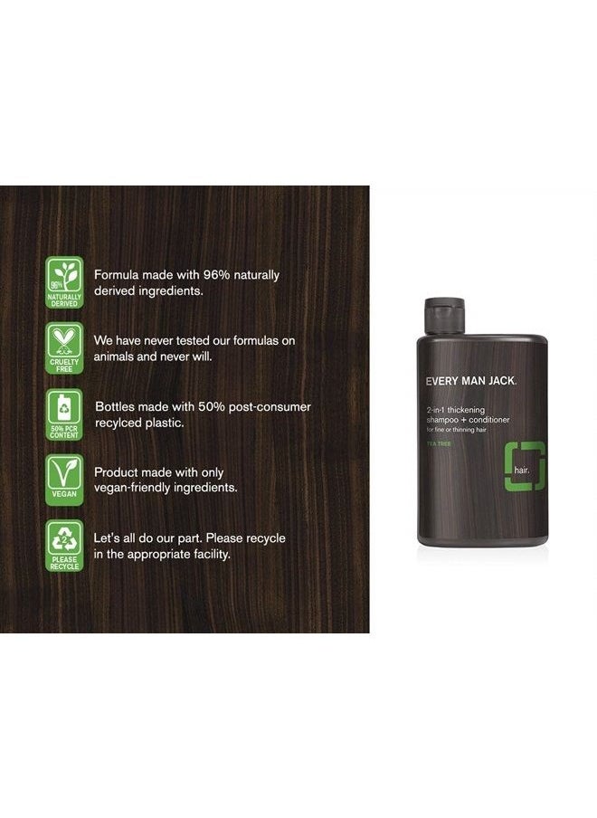 Every Man Jack - 2-in-1 Thickening Shampoo + Conditioner - Thicken, Cleanse, and Hydrate Hair with Coconut, Aloe, and Tea Tree Oil - Naturally Derived and No Harsh Chemicals - Twin Pack - Image 1