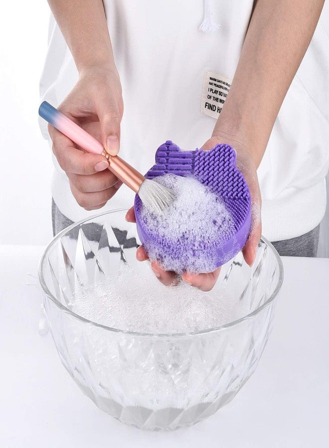 JCSMARTEC 2 in 1 Silicone Makeup Brush Cleaning Pad and Brush Drying Storage Stand Holder - Remove Facial Makeup Naturally (Purple) - Image 5