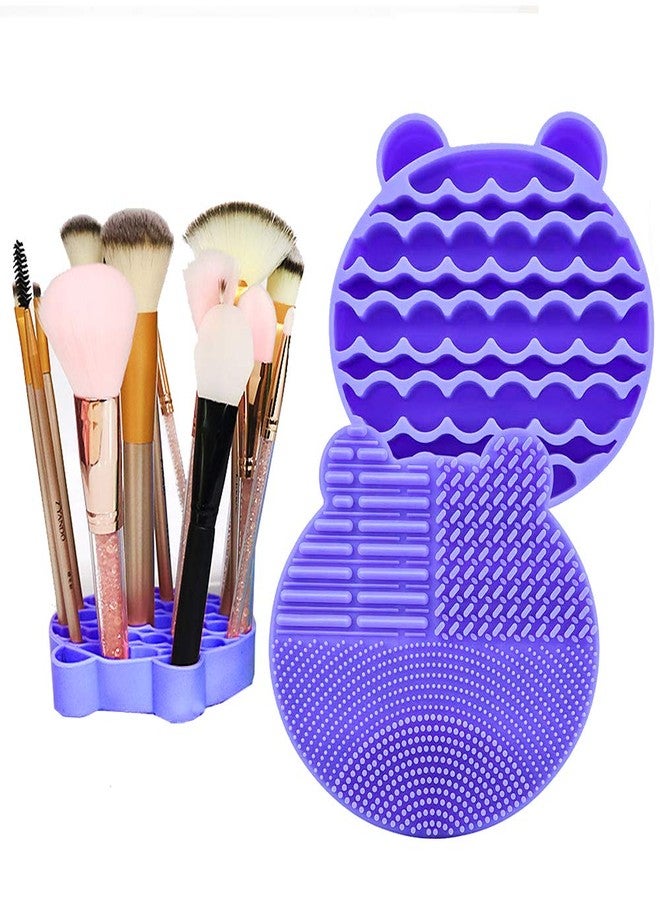 JCSMARTEC 2 in 1 Silicone Makeup Brush Cleaning Pad and Brush Drying Storage Stand Holder - Remove Facial Makeup Naturally (Purple) - Image 1