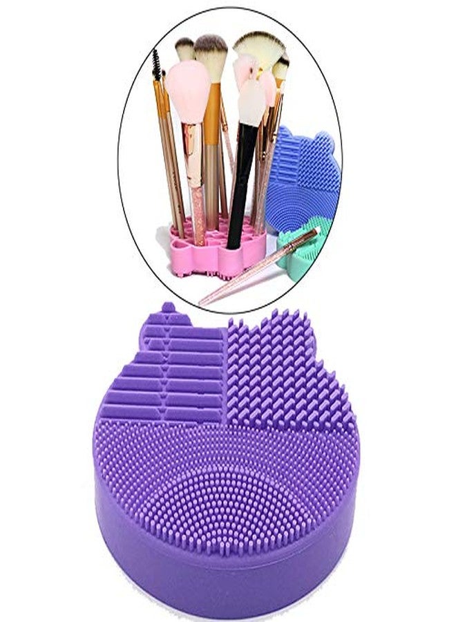 JCSMARTEC 2 in 1 Silicone Makeup Brush Cleaning Pad and Brush Drying Storage Stand Holder - Remove Facial Makeup Naturally (Purple) - Image 2
