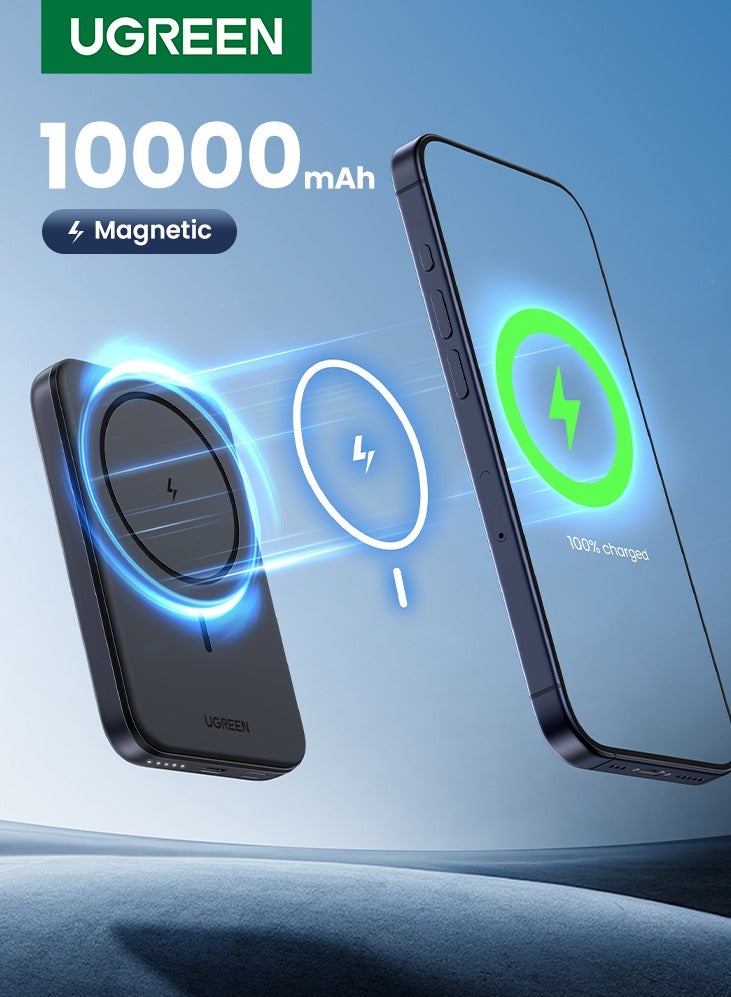 10000.0 mAh 10000mAh Wireless Power Bank Magnetic MagSafe Wireless Portable Charger Fast Charging Charger PD 20W Wired Charging iPhone MagSafe Charger Battery Pack For iPhone 16 15 Series Apple Watch S10 Airpods Grey