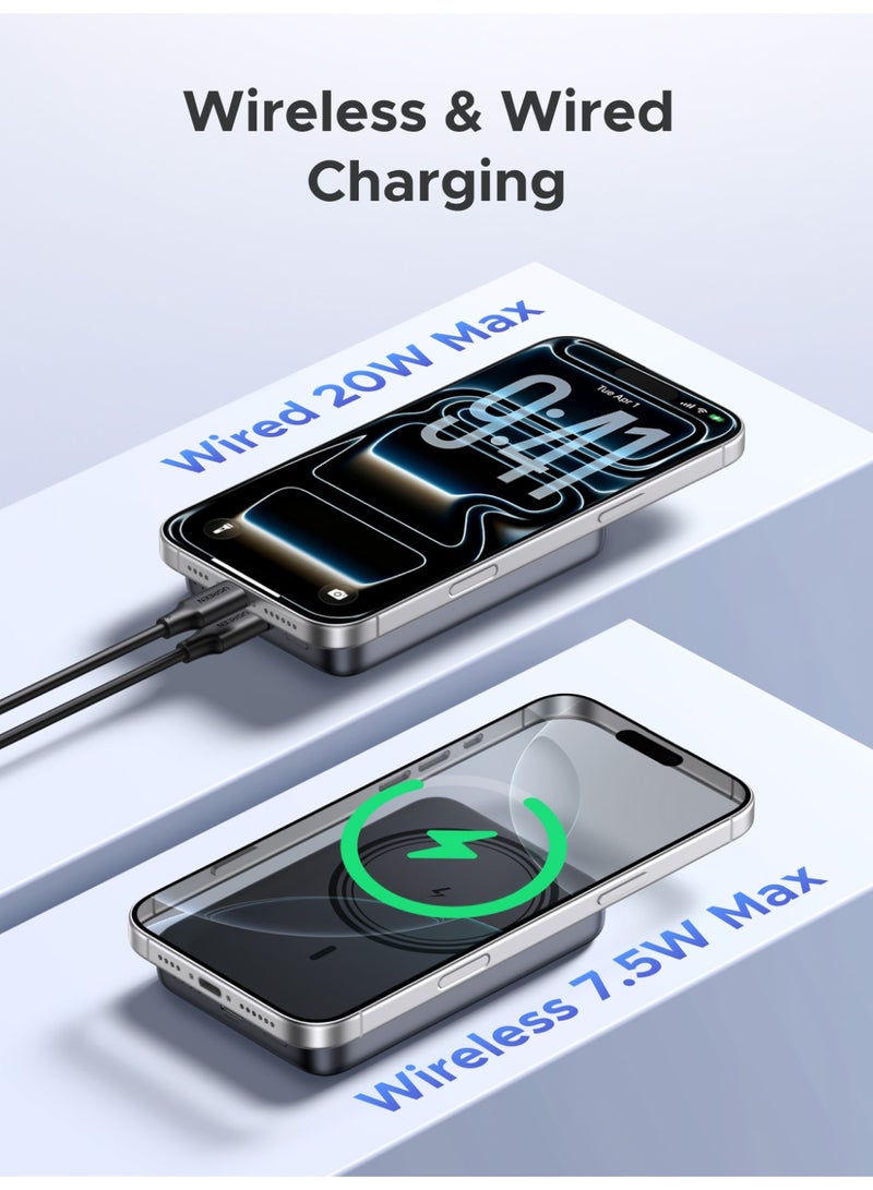 Ugreen 10000 mAh 10000mAh Wireless Power Bank Magnetic MagSafe Wireless Portable Charger Fast Charging Charger PD 20W Wired Charging iPhone MagSafe Charger Battery Pack For iPhone 16 15 Series Apple Watch S10 Airpods Grey 7.5W - Image 5