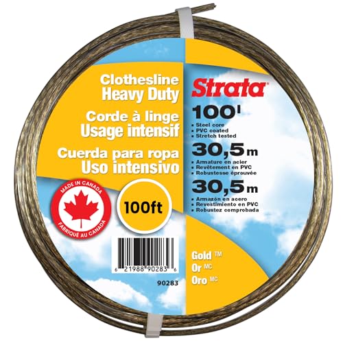 Strata Heavy Duty Outdoor Clothesline for Drying Clothes, Linen & Laundry Items – 100 FT Rustproof, Stretch-Resistant with Gold PVC Coating, 455KG Load Capacity Outdoor Clothes Line for Home (Gold) - Image 1