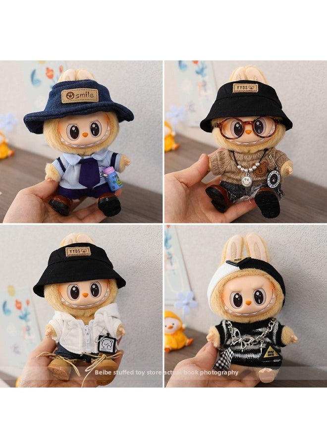null - LABOBU Sitting Party Doll Coat Rab Bub Macaron 2nd Generation Sitting Vinyl Doll Clothes Replacement Dress-Specifications:Suitable For Pendant First Generation And Second Generation-Color:Smiling Star Four-piece Set (doll Not Included) - Image 1