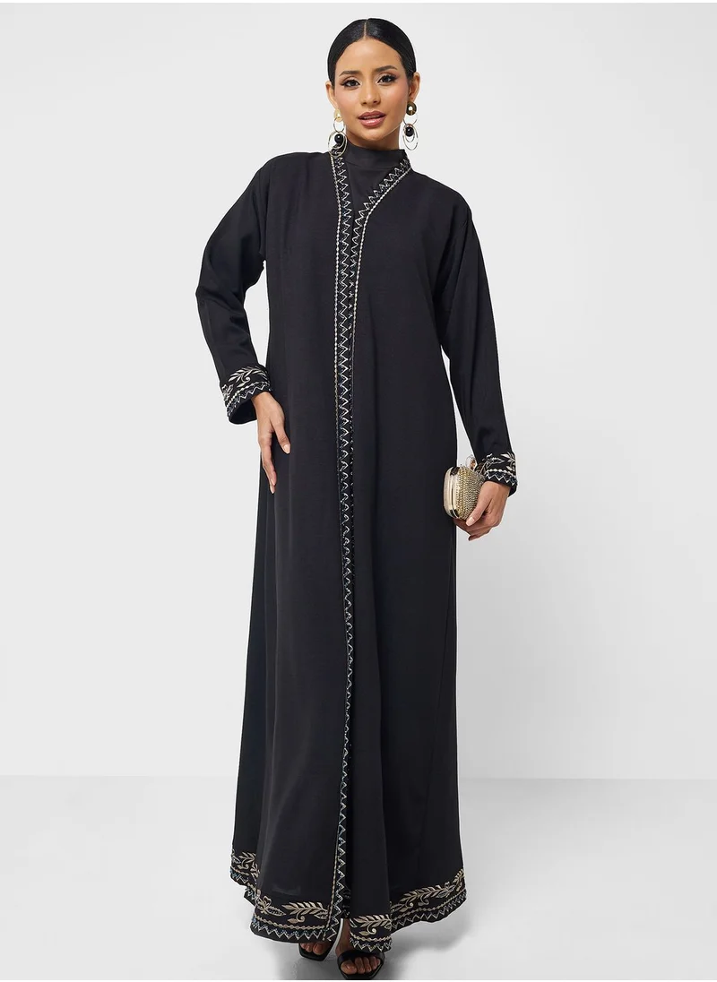 hayas closet Embroidered  Flared Sleeve Abaya