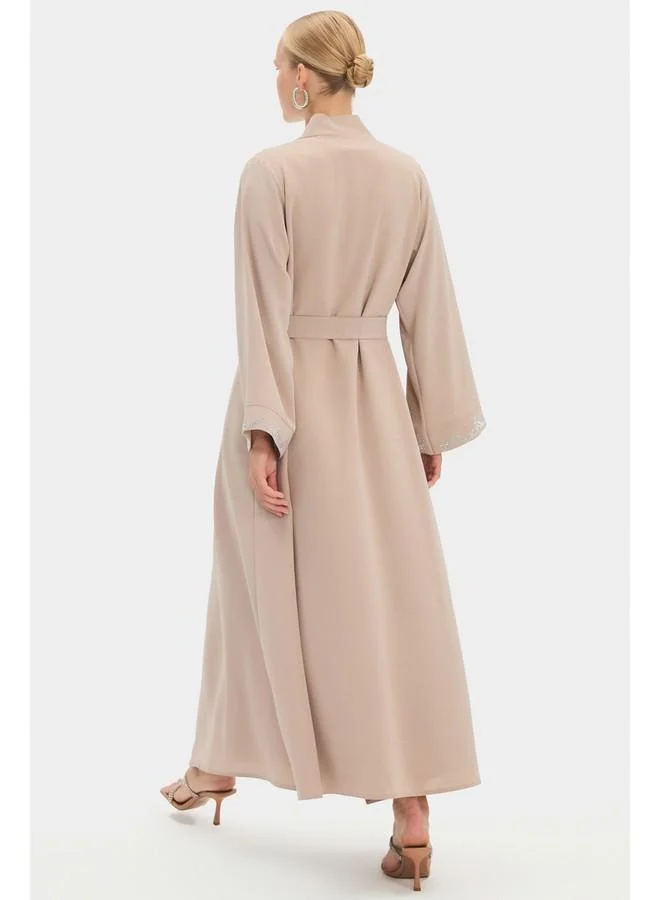 JUNE June Women Embroidered Detailed Abaya Stone