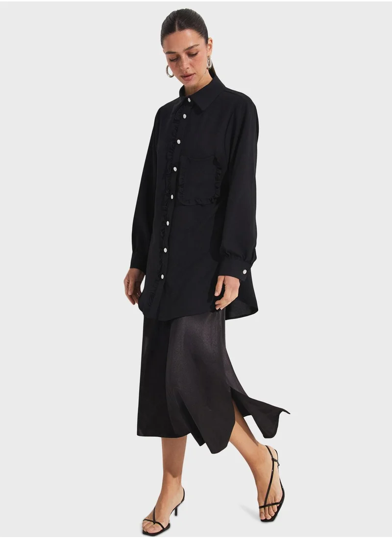 جون Ruffel Detail Button Down Shirt