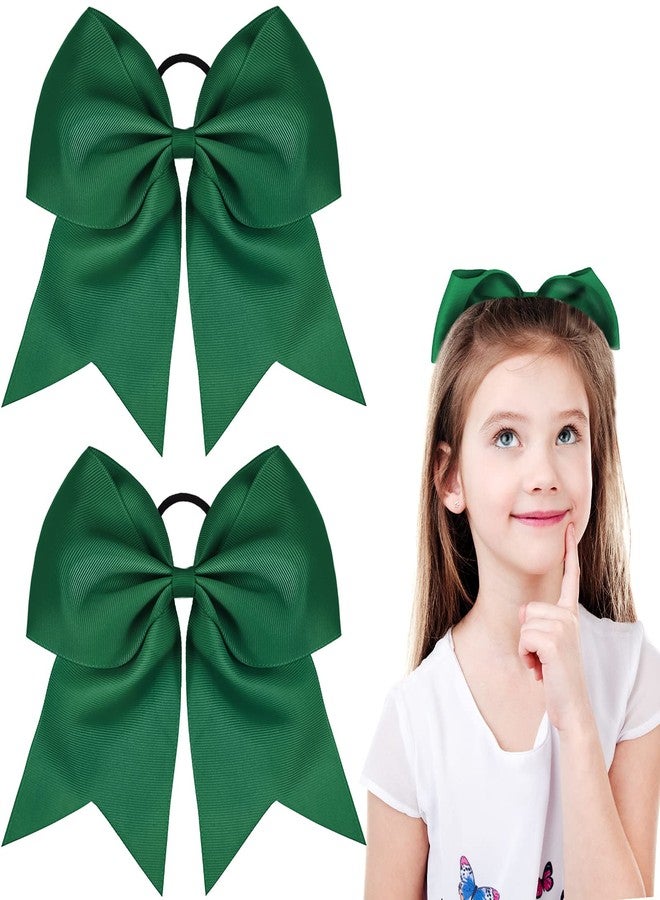 WILLBOND 2 Packs Jumbo Cheerleading Bow 8 Inch Large Cheer Hair Bows with Ponytail Holder for Teen Girls Softball Outfit Uniform(Green) - Image 1