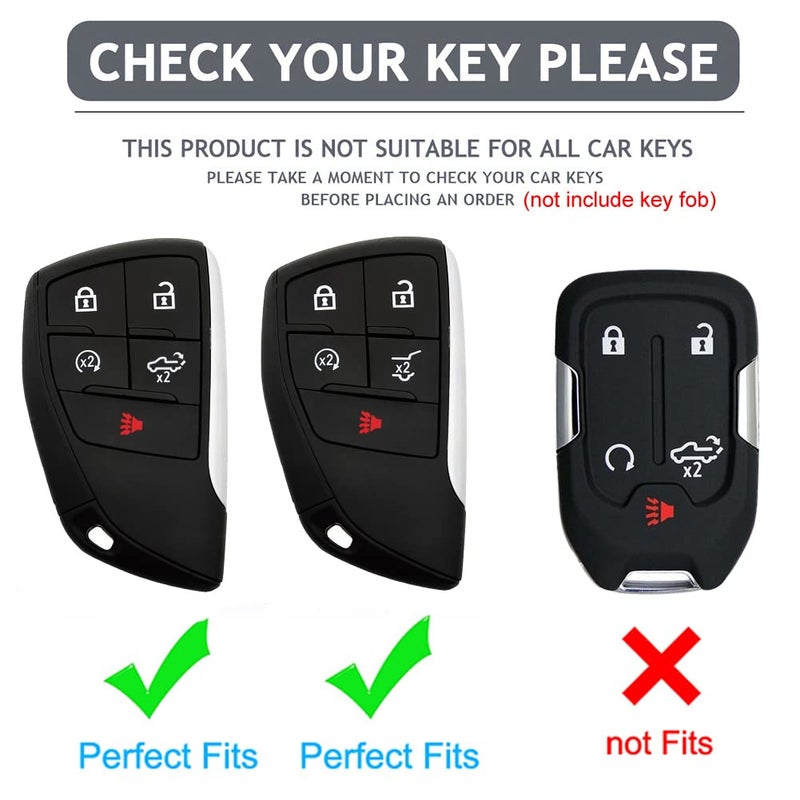Cacacar Key Fob Cover for Chevy GMC with Keychain, Silverado Sierra Tahoe Suburban Equinox Traverse Yukon Denali Terrain Buick Envision Premium Soft TPU Case (5 Buttons Black) - Image 2