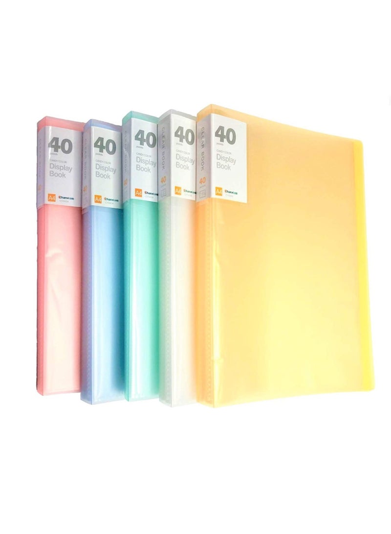 5Pcs A4 PP Display Book, 40 Transparent Pockets Presentation Book Translucent Cover for Brochures Reports Certificates - Image 1