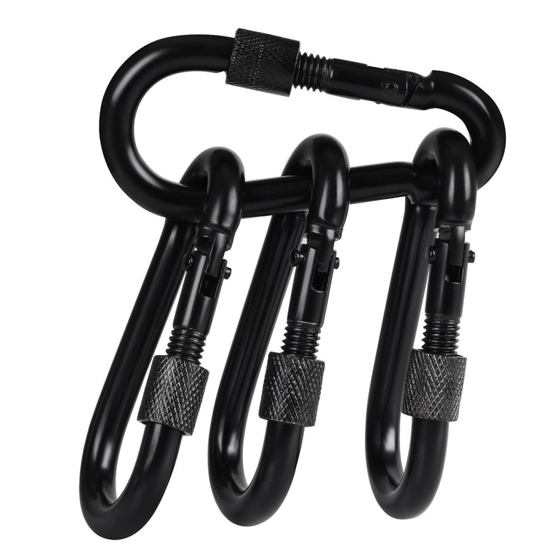 BEWISHOME 4 Pack Carabiner Solid Metal D Clips Black Carabiner with Heavy Duty 500LBS Screw Gate Multifunctional Hammock Locking for Outdoor Traveling Backpacking Black HDK02H - Image 1