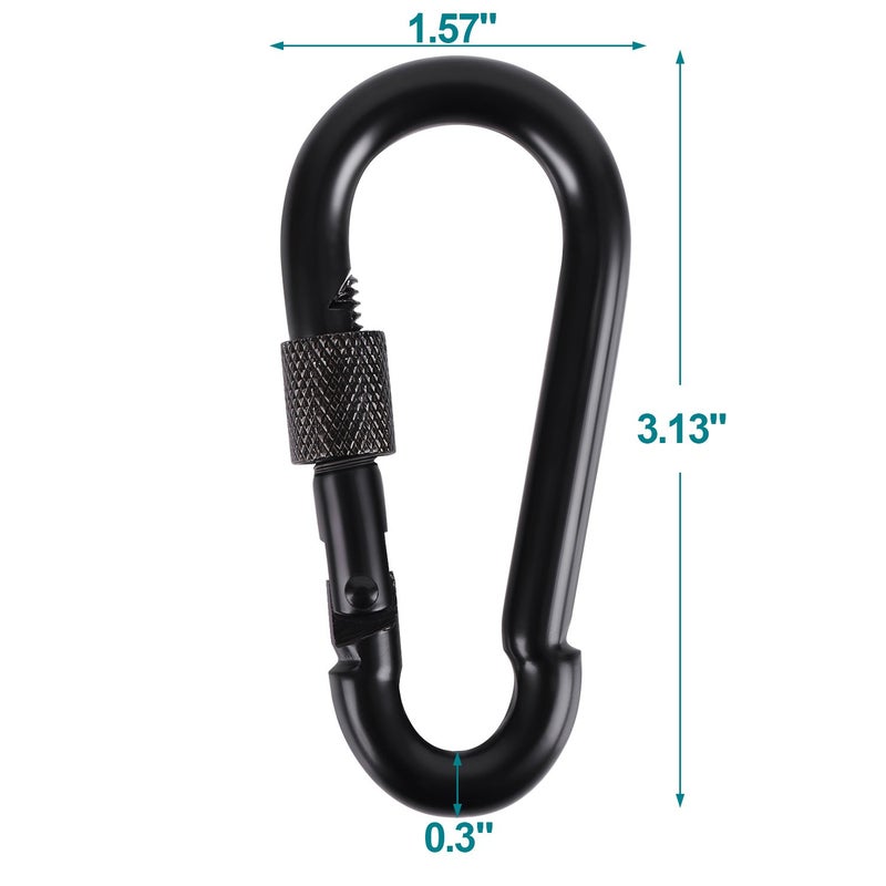 BEWISHOME 4 Pack Carabiner Solid Metal D Clips Black Carabiner with Heavy Duty 500LBS Screw Gate Multifunctional Hammock Locking for Outdoor Traveling Backpacking Black HDK02H - Image 3