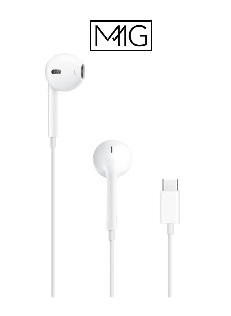 MMG - EarBuds with USB C Wired Earbuds with Microphone & Volume Control, In-ear Headphones for iPhone 15 Pro Max, iPad Pro/Air, Samsung (White) - Image 1