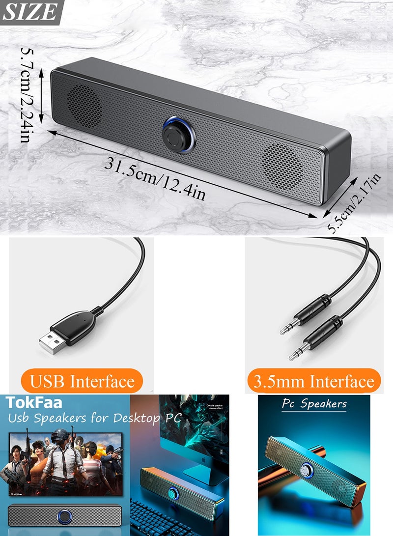 TokFaa Computer Speakers for Desktop,Wired USB Mini Sound Bar Speaker for PC Tablets Laptops, Speakers for Monitor(Black) - Image 2