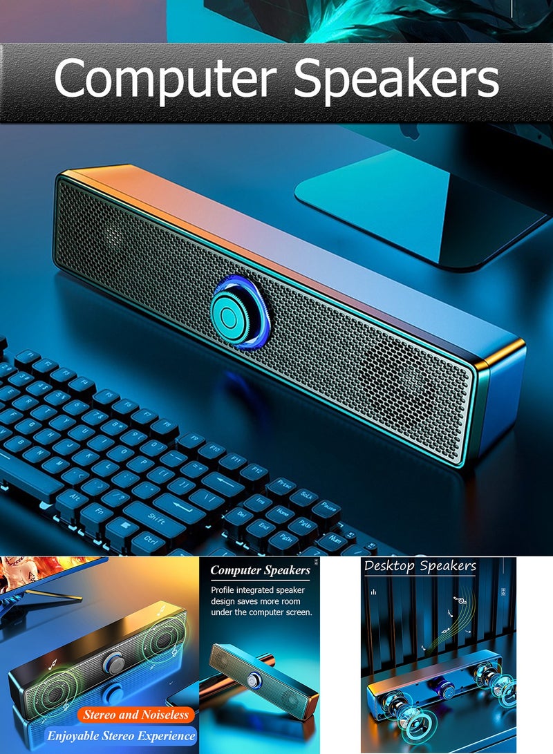 TokFaa Computer Speakers for Desktop,Wired USB Mini Sound Bar Speaker for PC Tablets Laptops, Speakers for Monitor(Black) - Image 3