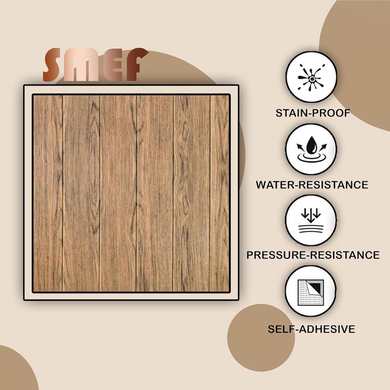 SMEF 3D Brick Wallpaper PE Foam self Adhesive Brick Design Wall Stickers/DIY Wallpaper for Home Hotel Living Room Bedroom Cafe Decor || Size 70 * 70 cm (Dark-Wood, 5) - Image 2
