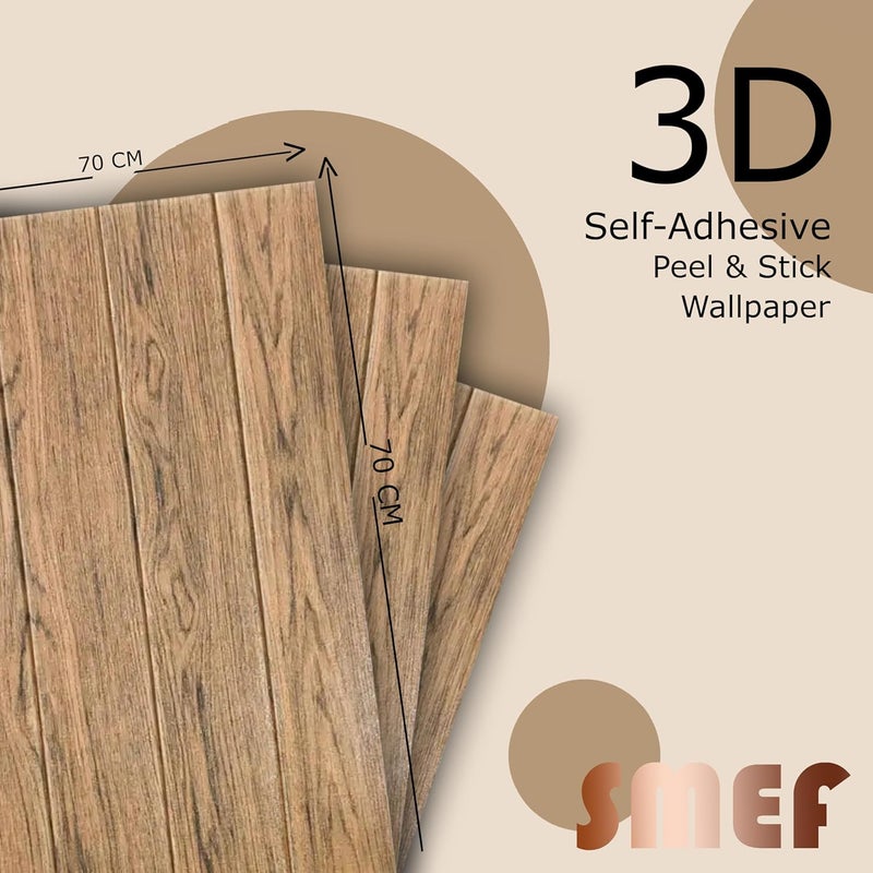 SMEF 3D Brick Wallpaper PE Foam self Adhesive Brick Design Wall Stickers/DIY Wallpaper for Home Hotel Living Room Bedroom Cafe Decor || Size 70 * 70 cm (Dark-Wood, 5) - Image 3