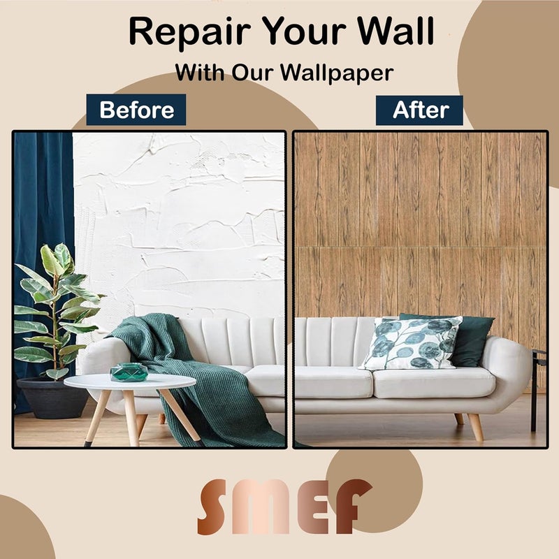 SMEF 3D Brick Wallpaper PE Foam self Adhesive Brick Design Wall Stickers/DIY Wallpaper for Home Hotel Living Room Bedroom Cafe Decor || Size 70 * 70 cm (Dark-Wood, 5) - Image 5