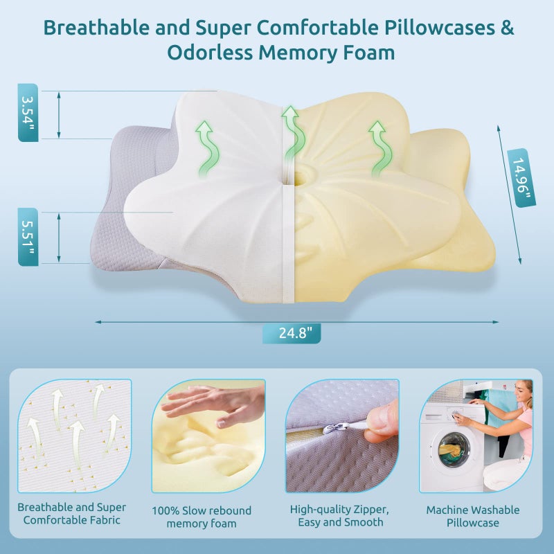 DONAMA DONAMA Cervical Pillow for Neck and Shoulder,Contour Memory Foam Pillow,Ergonomic Neck Support Pillow for Side Back Stomach Sleepers with Pillowcase  - Image 5