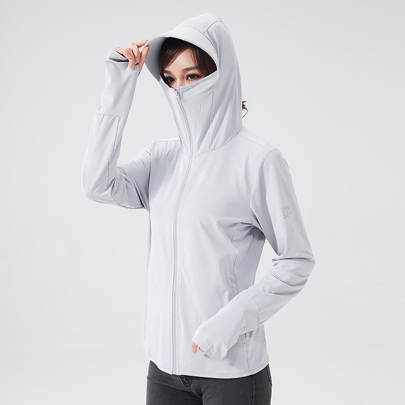 Generic Jiao Xia same style sunscreen clothing womens summer anti-ultraviolet Ice Silk breathable sunscreen clothing riding fishing special coat mens Female-silver gray