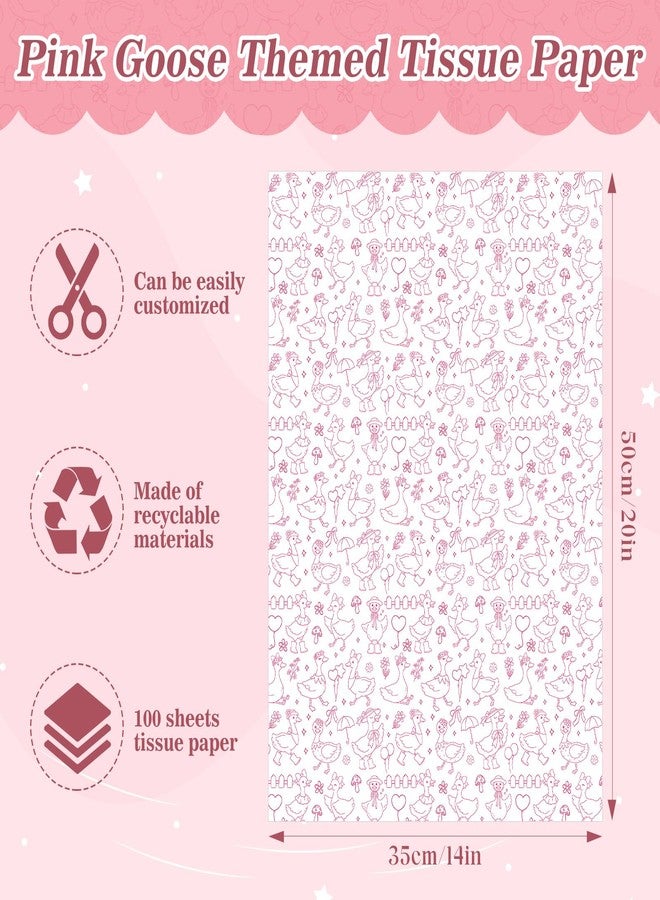 Pineraap 100 Sheets Goose Tissue Paper, Pink Floral Silly Goose Printed Tissue Paper, Farm Animal Gift Wrap for Girls Birthday, Baby Shower, Wedding, Bridal Party Gift Bags Decor, 19.7×13.8 in - Image 2