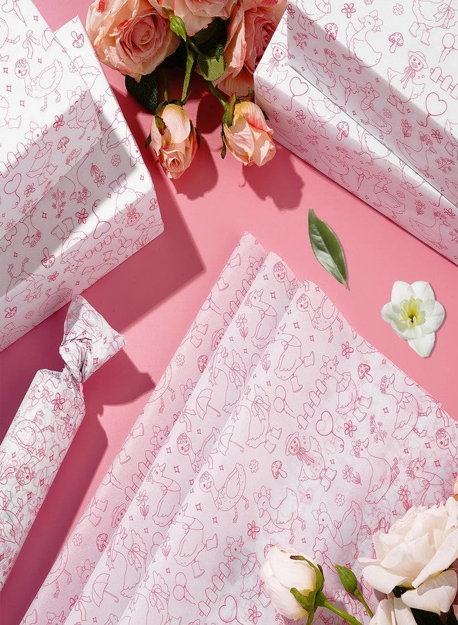 Pineraap 100 Sheets Goose Tissue Paper, Pink Floral Silly Goose Printed Tissue Paper, Farm Animal Gift Wrap for Girls Birthday, Baby Shower, Wedding, Bridal Party Gift Bags Decor, 19.7×13.8 in - Image 3