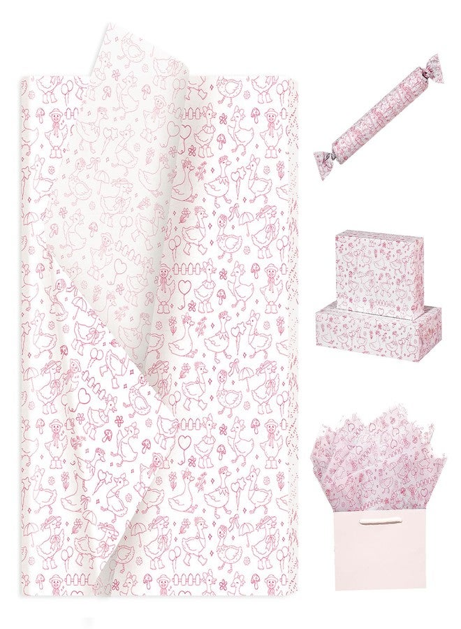 Pineraap 100 Sheets Goose Tissue Paper, Pink Floral Silly Goose Printed Tissue Paper, Farm Animal Gift Wrap for Girls Birthday, Baby Shower, Wedding, Bridal Party Gift Bags Decor, 19.7×13.8 in - Image 1