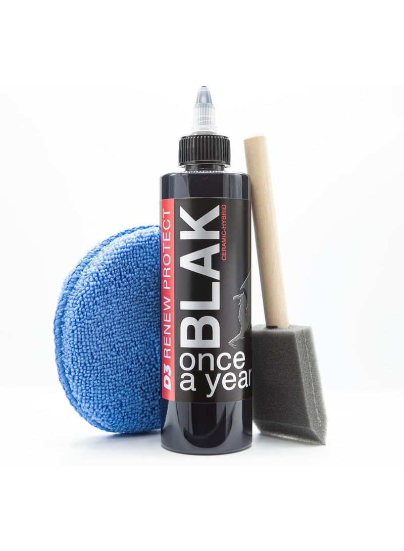 تجديد الحماية - بلاك، علاج الإطارات والتقليم الأسود الغني شبه الدائم، لمعان متوسط إلى عالي، حصيرة أرضية - RV - عربة جولف، آمن للدراجات النارية، واقي هجين أكريليك سيراميك، مقاوم للغسل، جفاف سريع خلال 5 دقائق 8 أونصات