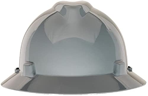 MSA 10019548 V-Gard Full-Brim Hard Hat With Fas-Trac III Ratchet Suspension | Polyethylene Shell, Superior Impact Protection, Self Adjusting Crown Straps - Standard Size in Silver - Image 4