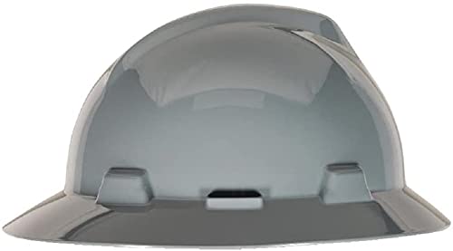 MSA 10019548 V-Gard Full-Brim Hard Hat With Fas-Trac III Ratchet Suspension | Polyethylene Shell, Superior Impact Protection, Self Adjusting Crown Straps - Standard Size in Silver - Image 5