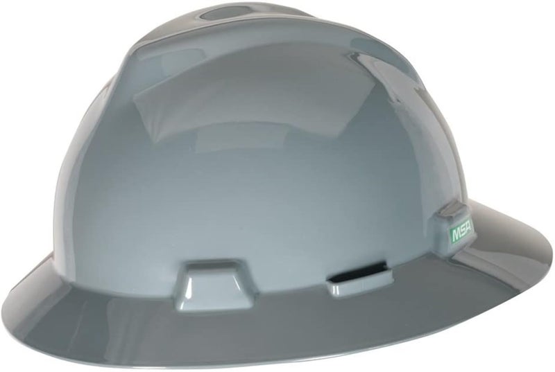 MSA 10019548 V-Gard Full-Brim Hard Hat With Fas-Trac III Ratchet Suspension | Polyethylene Shell, Superior Impact Protection, Self Adjusting Crown Straps - Standard Size in Silver - Image 1