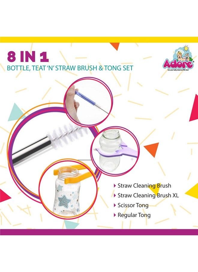 Adore Bottle Nipple And Straw Cleaning Kit Multi Color (Cleaning Brush Kit) (8 In 1)  - Image 3