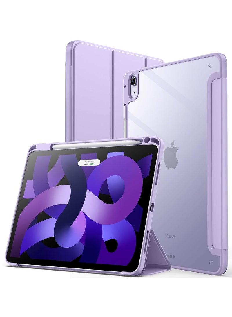 Jetech حافظة لجهاز ايباد اير 5 4 2022 2020 الجيل الخامس والرابع مقاس 10.9 بوصة مع حامل قلم شفاف وغطاء خلفي شفاف رفيع ومضاد للصدمات وغطاء لوحي مع خاصية الاستيقاظ التلقائي والنوم أرجواني فاتح - Image 1