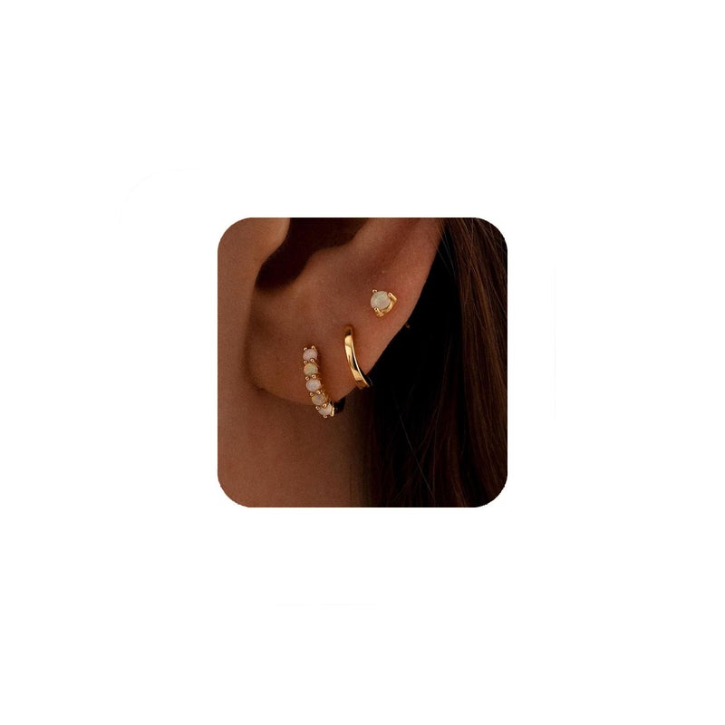 BLBLJERY Gold Earrings Set for Women Trendy Stud Earring Opal Huggie Earrings Stacks Small Hoop Earring 14k Gold Plated Opal Jewelry Birthday Gifts for Women Mom Her - Image 1